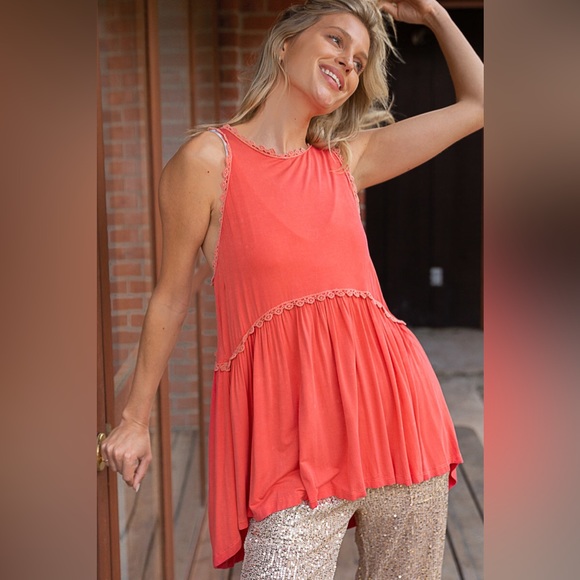 POL Coral Babydoll Top | Billowy Fit Silhouette - Picture 6 of 7